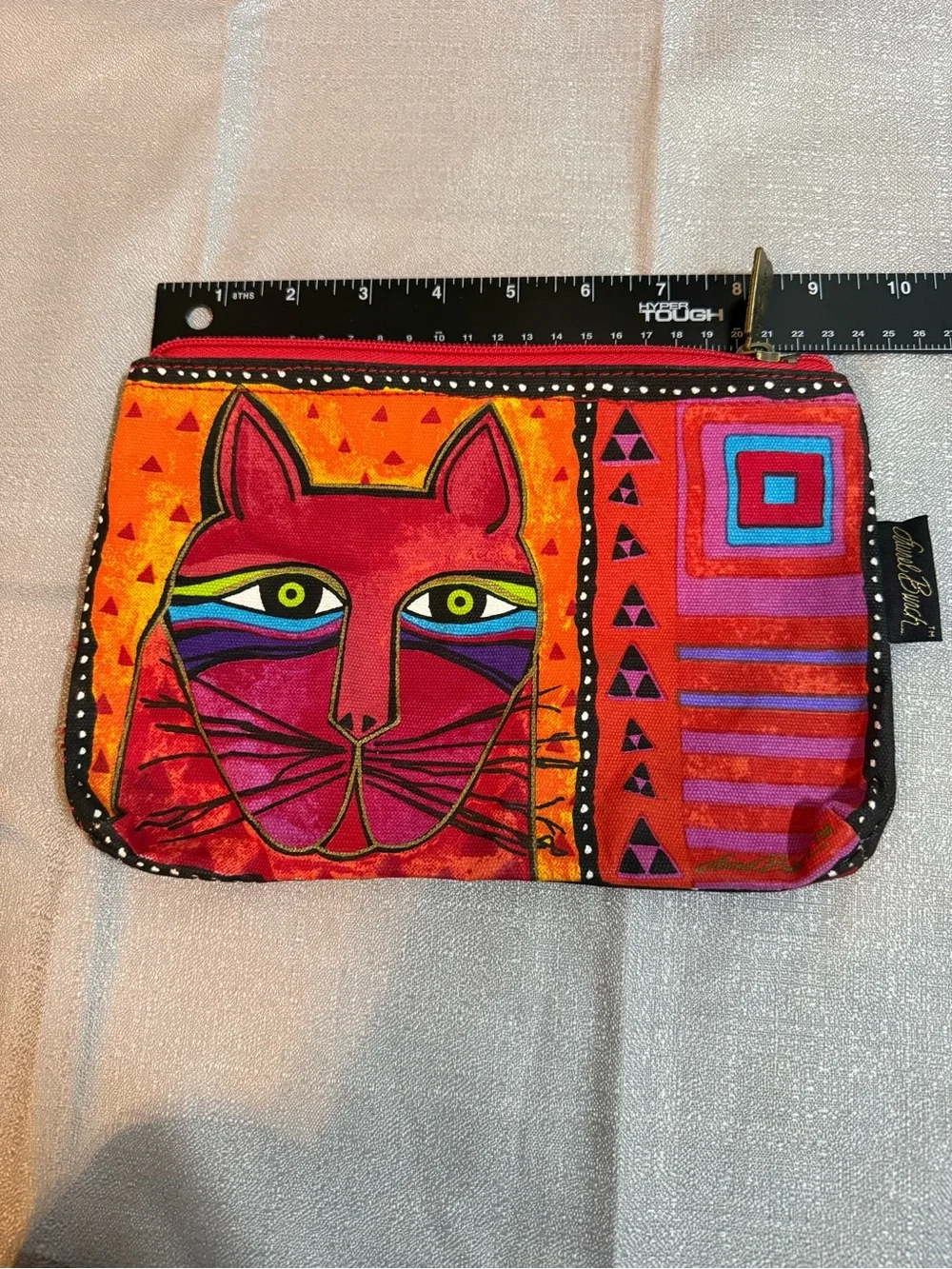 Laurel Burch Red and Orange Cat Art Cosmetic Pouch with Multicolor Accents